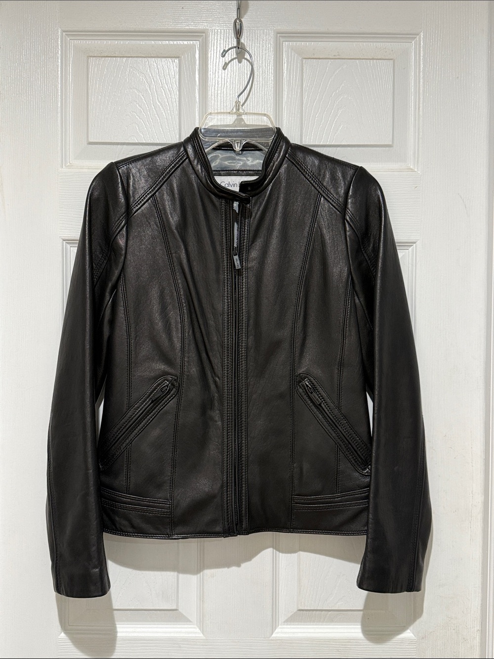 Calvin Klein Black Leather Zip-Front Jacket
